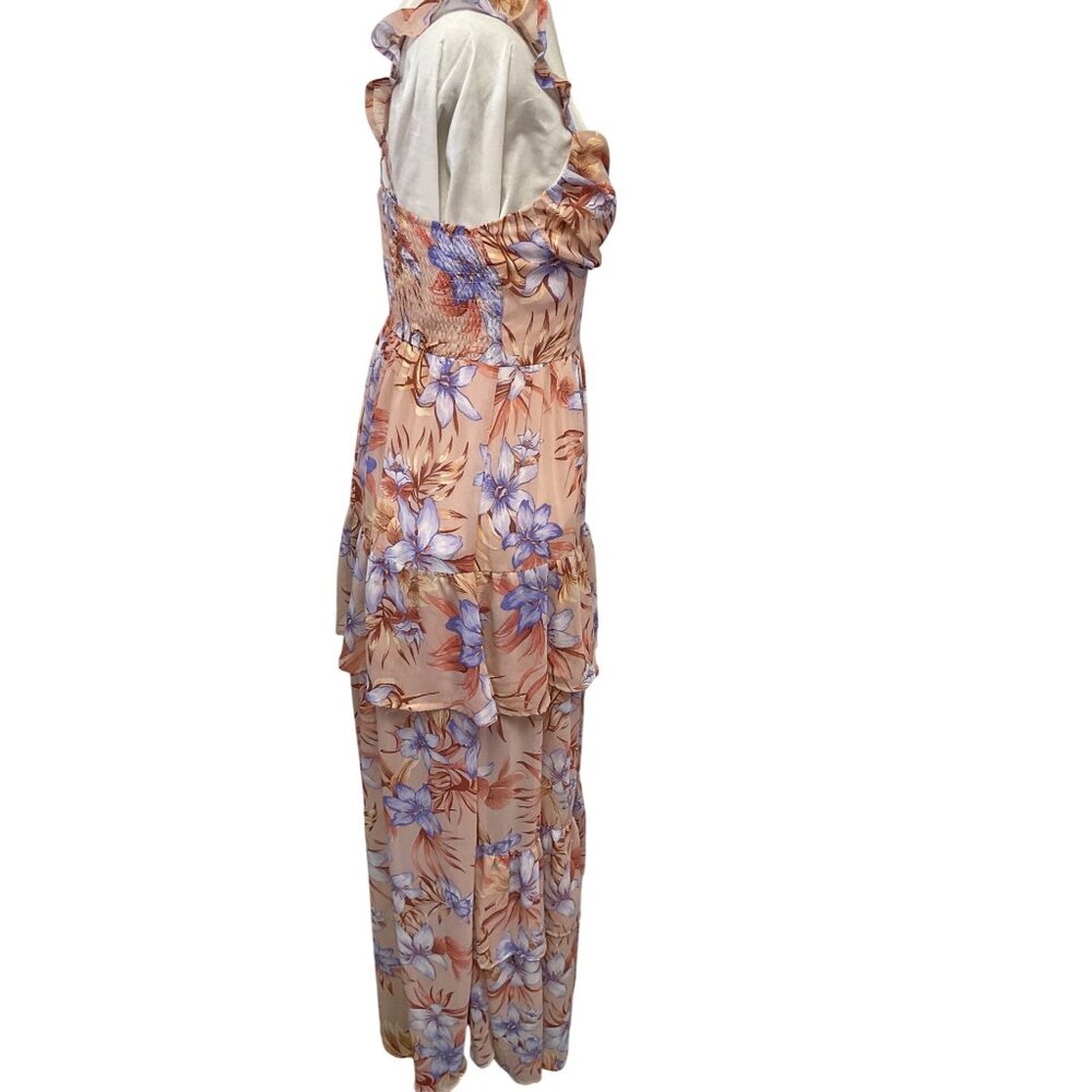 Privy Floral Print Tiered Romantic Dress Peach & Lavender Size M - Picture 3 of 7
